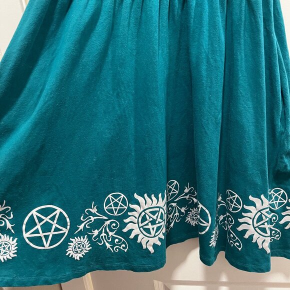 Hot Topic 'Supernatural' Mini Dress Women's Medium Gray Symbols in Teal - Picture 5 of 8